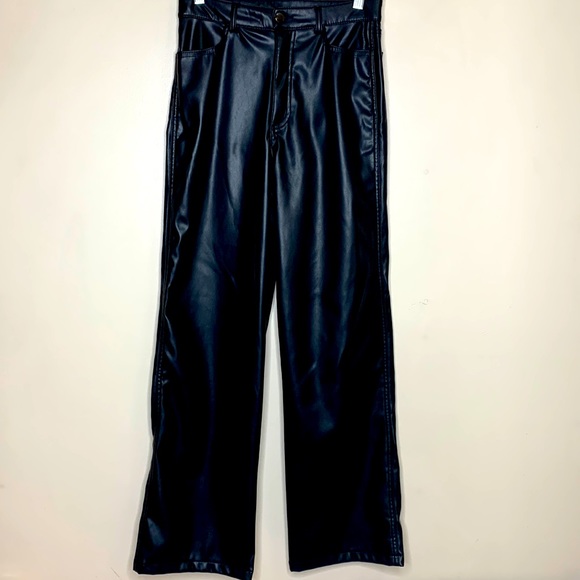 Garbage | Black High Waist Wide Leg Faux Leather Pants Trousers Fashion Forward - Picture 1 of 15